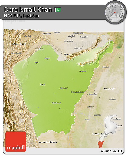 Physical 3D Map of Dera Ismail Khan, satellite outside