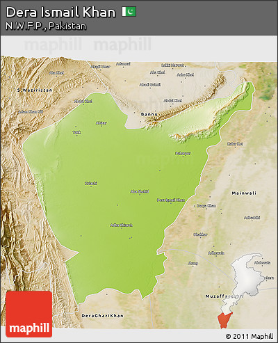 Physical 3D Map of Dera Ismail Khan, satellite outside