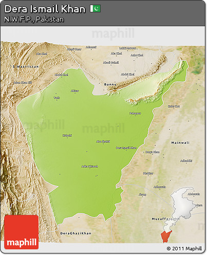 Physical 3D Map of Dera Ismail Khan, satellite outside
