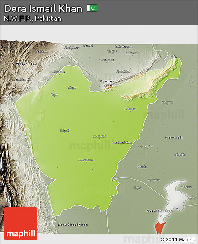 Physical 3D Map of Dera Ismail Khan, semi-desaturated