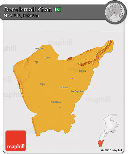 Political 3D Map of Dera Ismail Khan, cropped outside