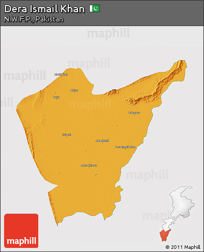 Political 3D Map of Dera Ismail Khan, cropped outside