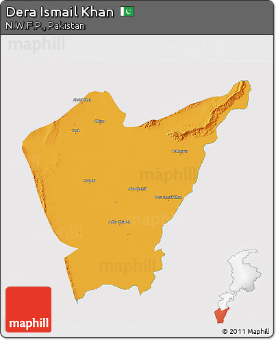Political 3D Map of Dera Ismail Khan, cropped outside