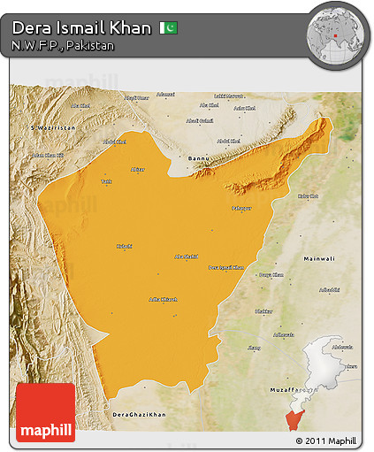 Political 3D Map of Dera Ismail Khan, satellite outside