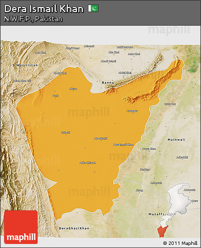 Political 3D Map of Dera Ismail Khan, satellite outside