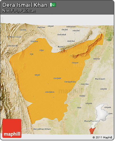 Political 3D Map of Dera Ismail Khan, satellite outside