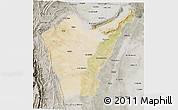 Satellite 3D Map of Dera Ismail Khan, semi-desaturated