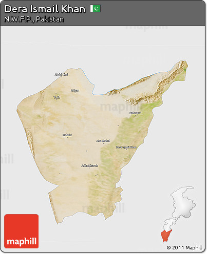 Satellite 3D Map of Dera Ismail Khan, single color outside