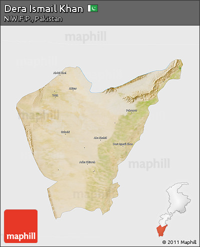 Satellite 3D Map of Dera Ismail Khan, single color outside