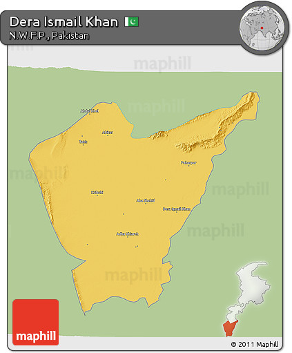 Savanna Style 3D Map of Dera Ismail Khan, single color outside