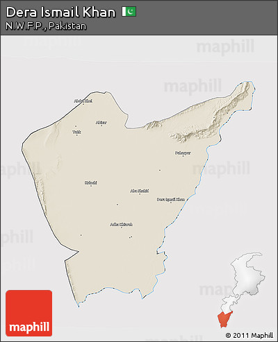 Shaded Relief 3D Map of Dera Ismail Khan, cropped outside