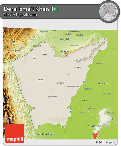 Shaded Relief 3D Map of Dera Ismail Khan, physical outside