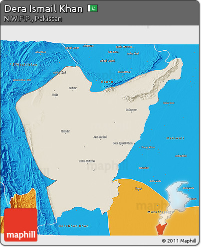Shaded Relief 3D Map of Dera Ismail Khan, political outside