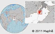 Gray Location Map of Dera Ismail Khan, highlighted country, highlighted parent region, hill shading