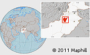 Gray Location Map of Dera Ismail Khan, highlighted country, hill shading
