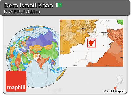 Political Location Map of Dera Ismail Khan, highlighted country