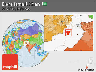 Political Location Map of Dera Ismail Khan, highlighted country