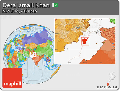Political Location Map of Dera Ismail Khan, highlighted country