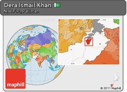 Political Location Map of Dera Ismail Khan, highlighted country, highlighted parent region