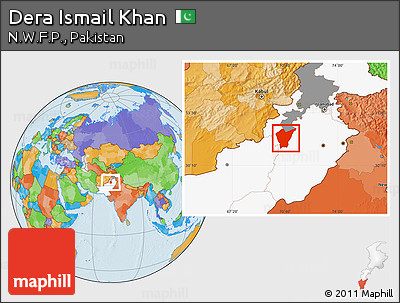 Political Location Map of Dera Ismail Khan, highlighted country, highlighted parent region