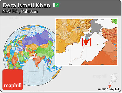Political Location Map of Dera Ismail Khan, highlighted country, highlighted parent region