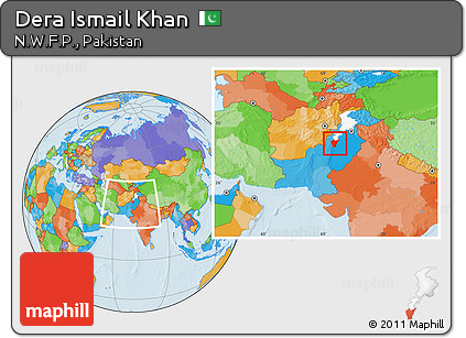 Political Location Map of Dera Ismail Khan, highlighted parent region, within the entire country