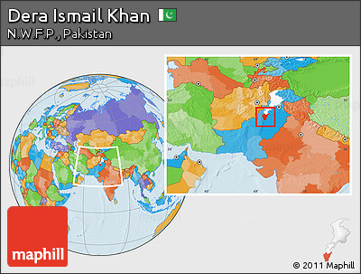 Political Location Map of Dera Ismail Khan, highlighted parent region, within the entire country