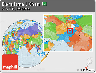 Political Location Map of Dera Ismail Khan, highlighted parent region, within the entire country