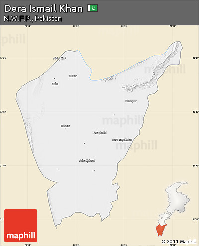 Classic Style Map of Dera Ismail Khan, single color outside