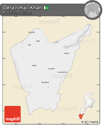 Classic Style Map of Dera Ismail Khan, single color outside