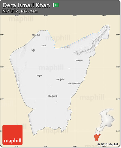 Classic Style Map of Dera Ismail Khan, single color outside