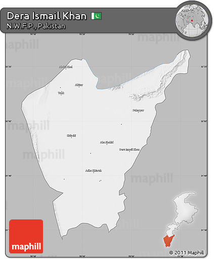 Gray Map of Dera Ismail Khan, single color outside