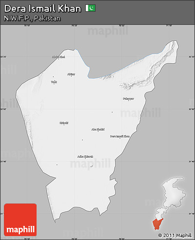 Gray Map of Dera Ismail Khan, single color outside