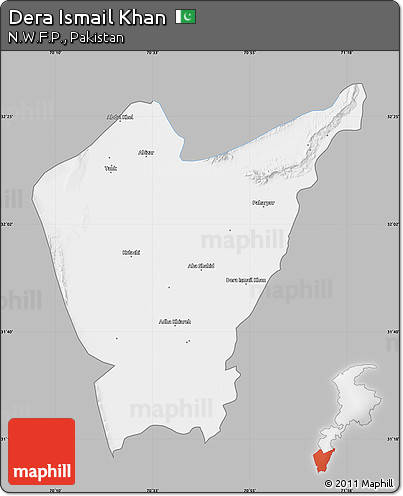 Gray Map of Dera Ismail Khan, single color outside