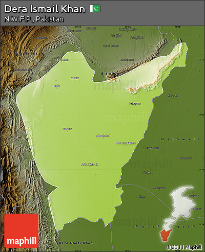 Physical Map of Dera Ismail Khan, darken