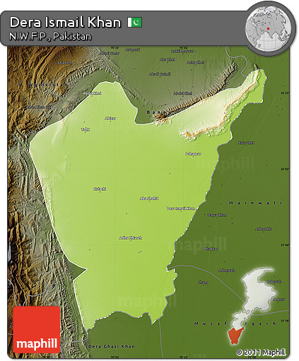 Physical Map of Dera Ismail Khan, darken