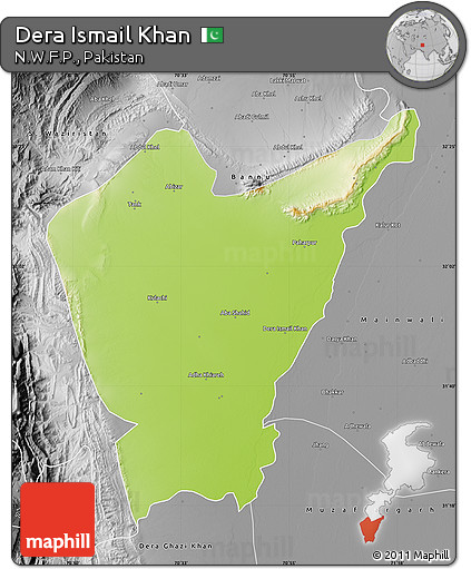 Physical Map of Dera Ismail Khan, desaturated