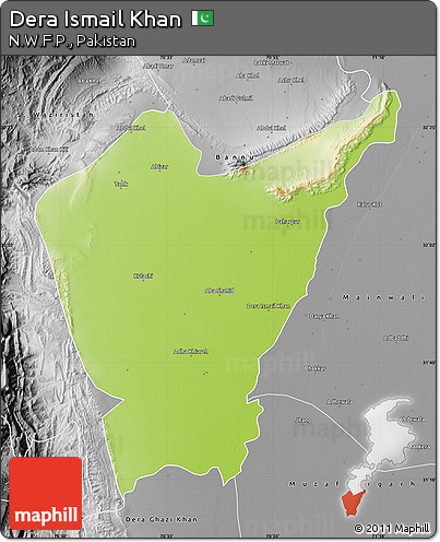 Physical Map of Dera Ismail Khan, desaturated