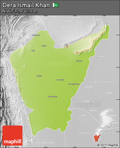 Physical Map of Dera Ismail Khan, lighten, desaturated
