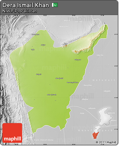 Physical Map of Dera Ismail Khan, lighten, desaturated