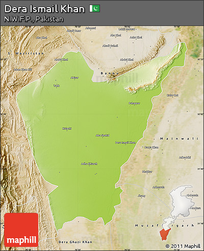 Physical Map of Dera Ismail Khan, satellite outside