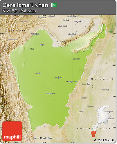 Physical Map of Dera Ismail Khan, satellite outside