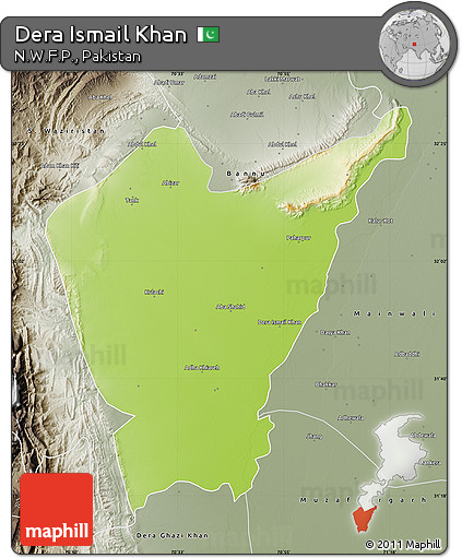 Physical Map of Dera Ismail Khan, semi-desaturated