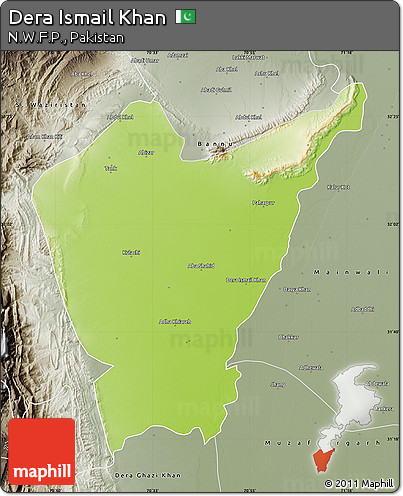 Physical Map of Dera Ismail Khan, semi-desaturated