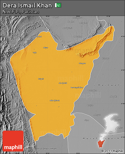 Political Map of Dera Ismail Khan, desaturated
