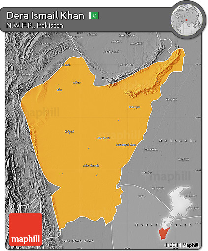 Political Map of Dera Ismail Khan, desaturated
