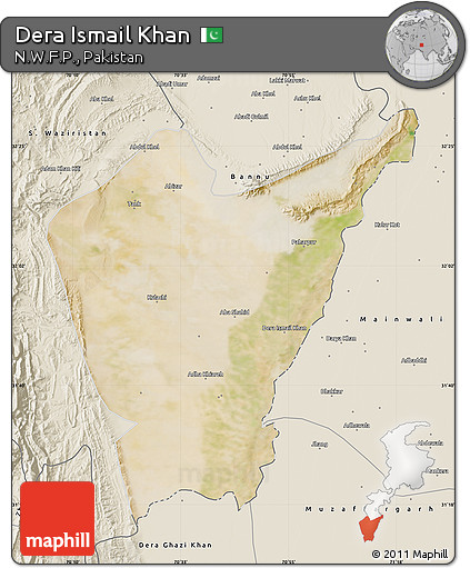 Satellite Map of Dera Ismail Khan, shaded relief outside