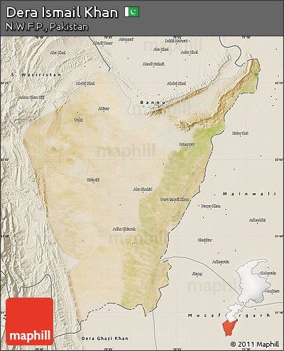 Satellite Map of Dera Ismail Khan, shaded relief outside