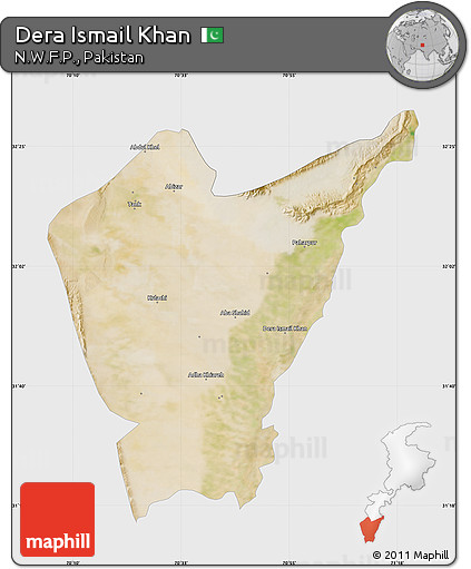 Satellite Map of Dera Ismail Khan, single color outside