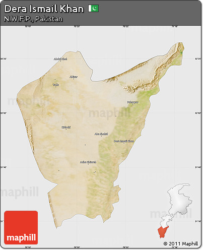 Satellite Map of Dera Ismail Khan, single color outside